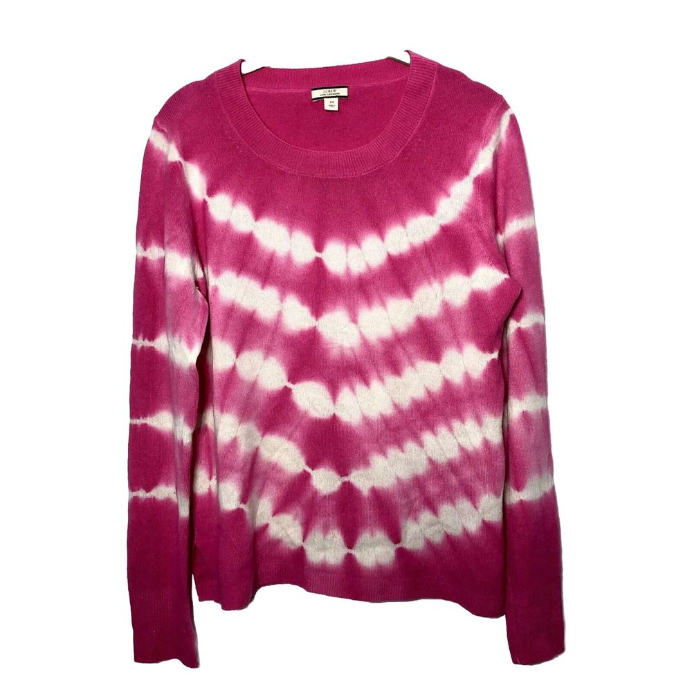 J CREW 100% Cashmere M Long Sleeve Crewneck Sweater Tie Dye Pink Pullover